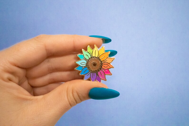 Rainbow Sunflower Pin: Flower Lover Pin Floral Gift Ideas Unity Rainbow Enamel Pin Flower Child Lapel Pin image 5