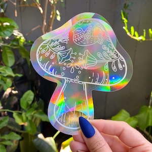 Mushroom Suncatcher Decal | Mushroom Lover Gifts | Boho Rainbow Sticker for Windows | Boho Gift Ideas | Rainbow Maker