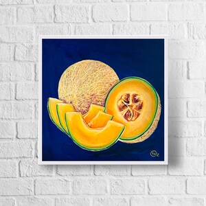 Cantaloupe Art Print | Cantaloupe Painting | Fruit Art | Melon Lovers | Fruit Gift Ideas | Colorful Fruit Painting | Kitchen Decor