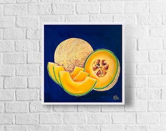 Cantaloupe Art Print | Cantaloupe Painting | Fruit Art | Melon Lovers | Fruit Gift Ideas | Colorful Fruit Painting | Kitchen Decor