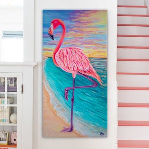 Flamingo Art Print 6x12 | Flamingo Painting | Flamingo Decor | Flamingo on the Beach | Colorful Flamingo Art Print | Flamingo Gifts