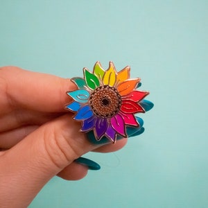 Rainbow Sunflower Pin: Flower Lover Pin Floral Gift Ideas Unity Rainbow Enamel Pin Flower Child Lapel Pin image 4