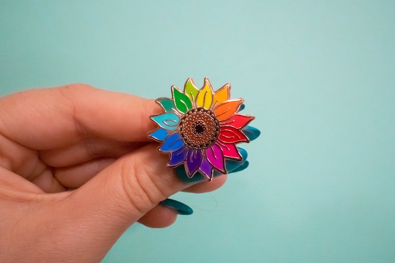 Rainbow Sunflower Pin: Flower Lover Pin Floral Gift Ideas Unity Rainbow Enamel Pin Flower Child Lapel Pin image 4