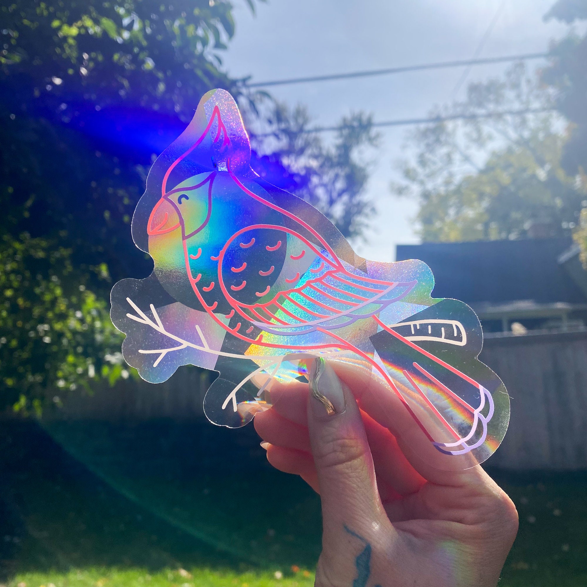 Cardinal Suncatcher Sticker | Rainbow Maker Decal for Windows | Bird ...