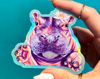 Hippo Sticker | Hippo Decal Holographic | Hippo Gift Ideas | Hippo Accessories | Fiona The Hippo Lovers