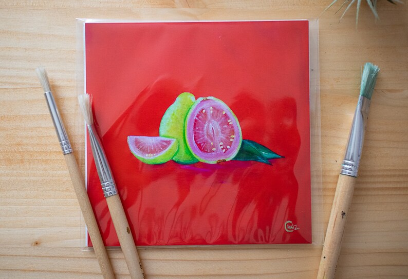 Konsttryck av guava | Färgglad guavamålning | Köksdekor av guavafrukt | Fruktälskare | Presentidéer av guava | Fruktdekor bild 3