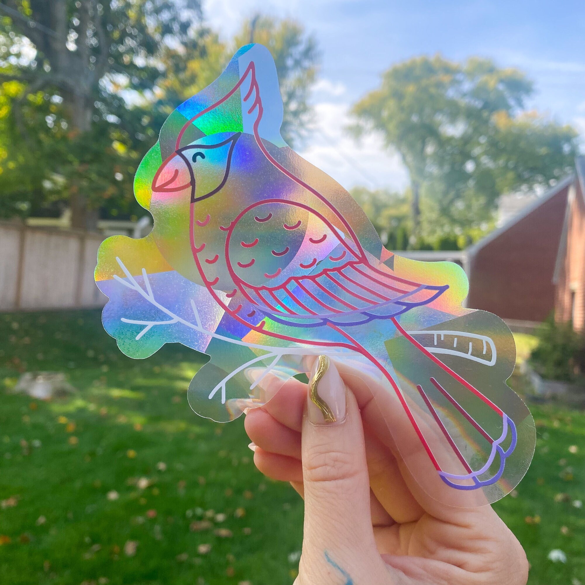 Cardinal Suncatcher Sticker | Rainbow Maker Decal for Windows | Bird ...
