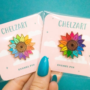 Rainbow Sunflower Pin: Flower Lover Pin Floral Gift Ideas Unity Rainbow Enamel Pin Flower Child Lapel Pin image 7