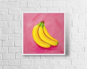 Banana Art Print | Banana Painting | Fruit Art | Banana Lovers | Bananas Gift Ideas | Colorful Fruit Painting | Kitchen Decor