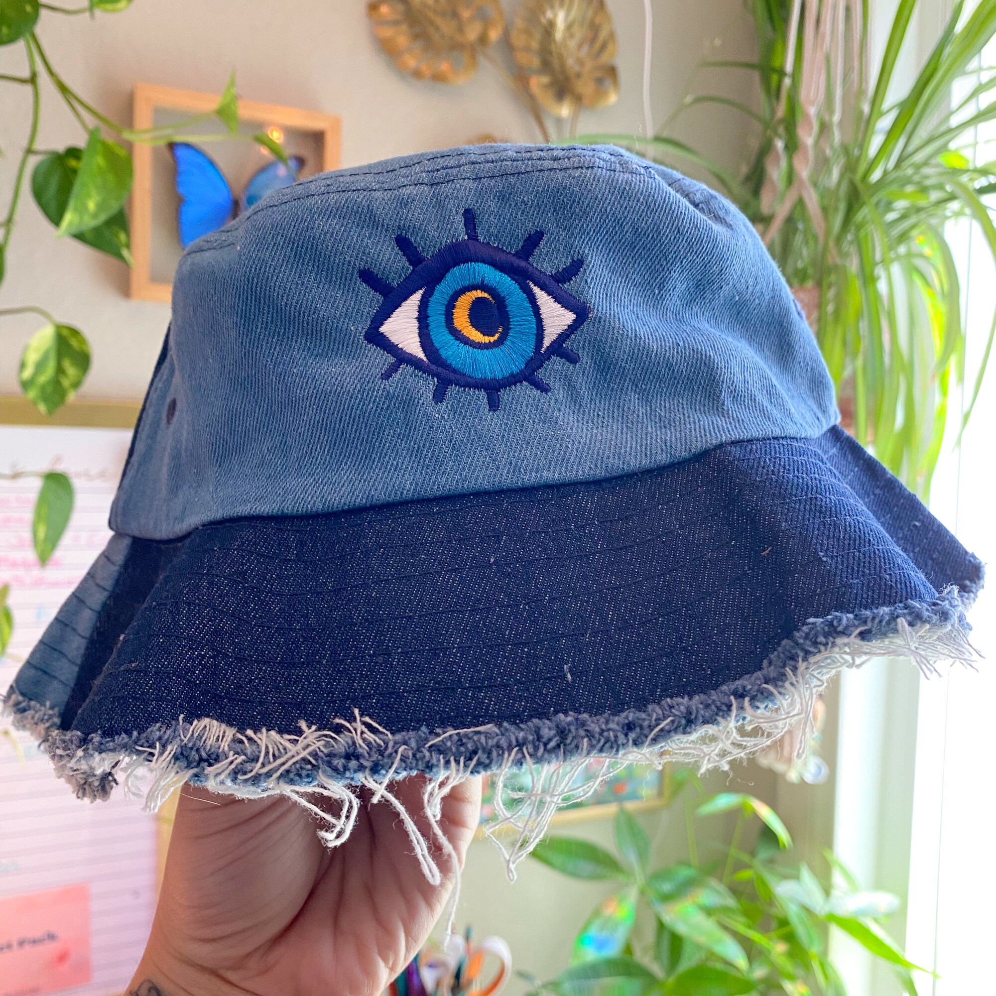 Third Eye Bucket Hat Eyeball Distressed Denim Hat Eye Accessory 