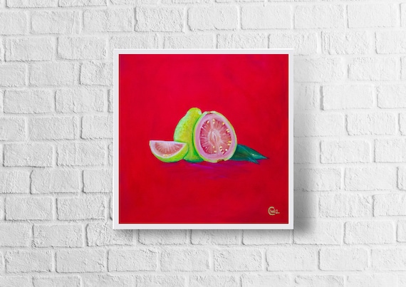 Guava Art Print | Colorful Guava Painting | Guava Fruit Kitchen Decor | Fruit Lovers | Guava Gift Ideas | Fruit Decor