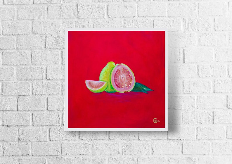 Konsttryck av guava | Färgglad guavamålning | Köksdekor av guavafrukt | Fruktälskare | Presentidéer av guava | Fruktdekor bild 1