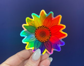 Rainbow Sunflower Sticker: Flower Lover Decal | Floral Gift Ideas | Unity Rainbow Sticker | Flower Child | Vinyl Sticker