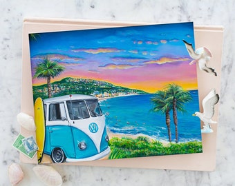 Laguna Beach Art Print | Volkswagen Bus Painting | Laguna Beach Painting | California Art Prints | Colorful Beach Art