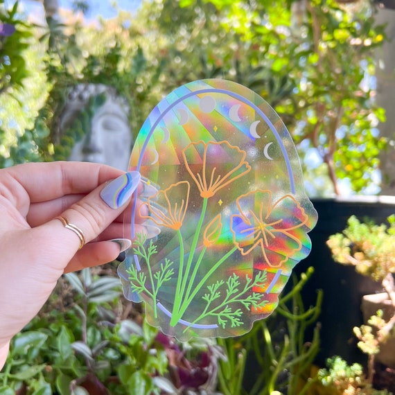 Wildflowers Suncatcher Sticker | Stay Wild Sun Catcher | Rainbow Maker Decal for Windows | Poppies Flower Lover Gift Ideas