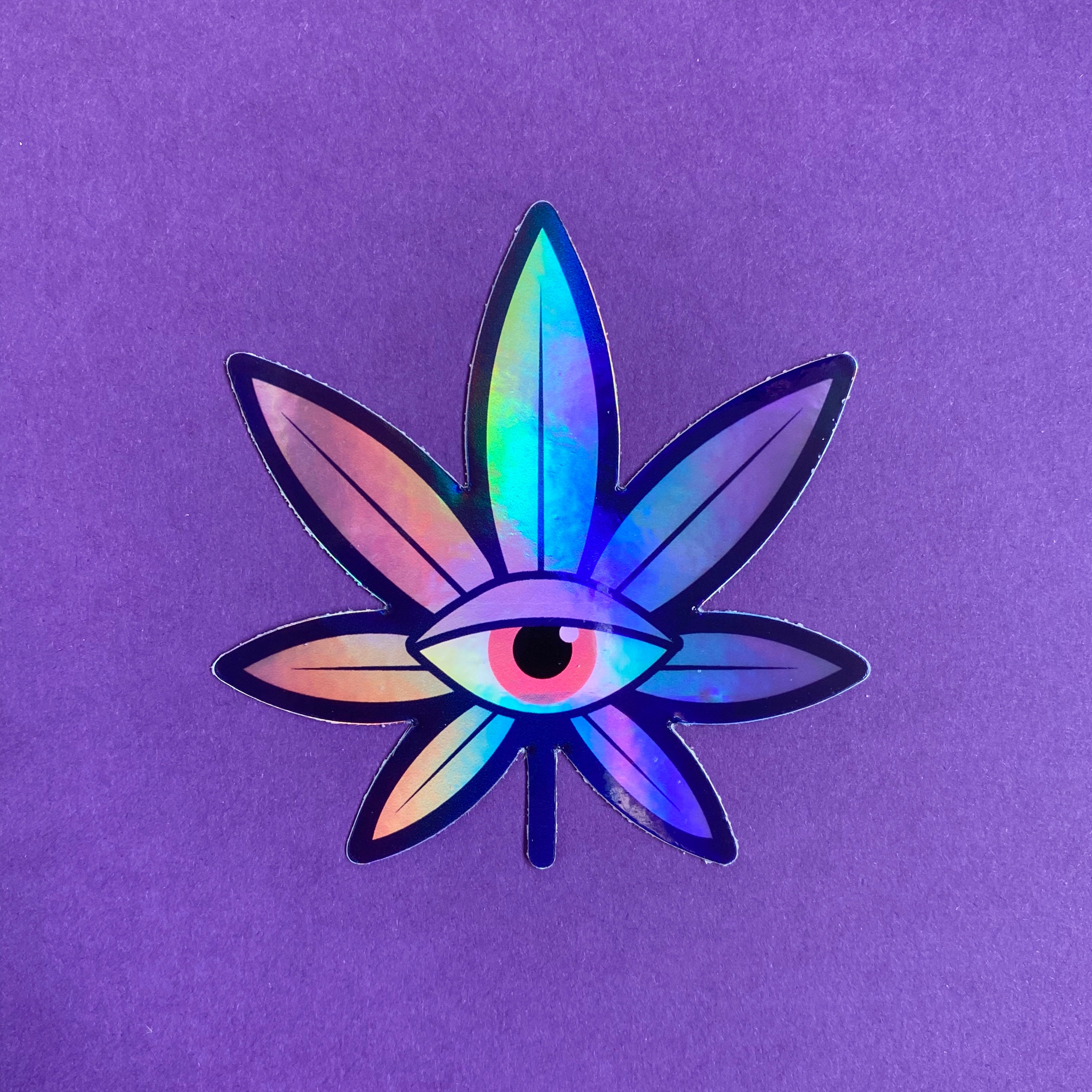 Cannabis Sticker | Weed Leaf Sticker Rainbow | Third Eye Holographic ...