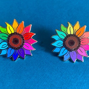 Rainbow Sunflower Pin: Flower Lover Pin Floral Gift Ideas Unity Rainbow Enamel Pin Flower Child Lapel Pin image 6