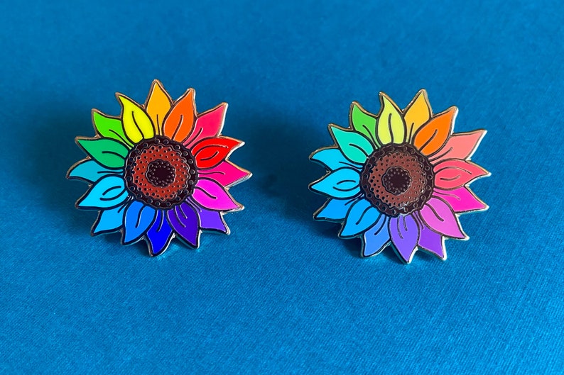 Rainbow Sunflower Pin: Flower Lover Pin Floral Gift Ideas Unity Rainbow Enamel Pin Flower Child Lapel Pin image 6