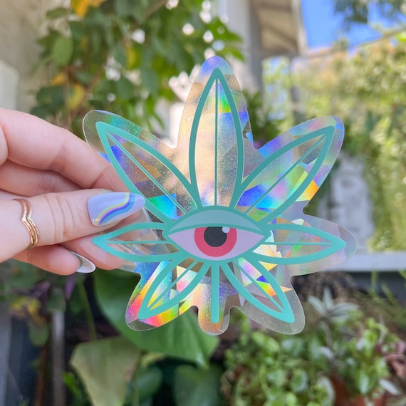 Weed Leaf Decal |  Cannabis Suncatcher Decal | Stoner Gifts | 420 Friendly Rainbow Maker | Rainbow Sticker for Windows