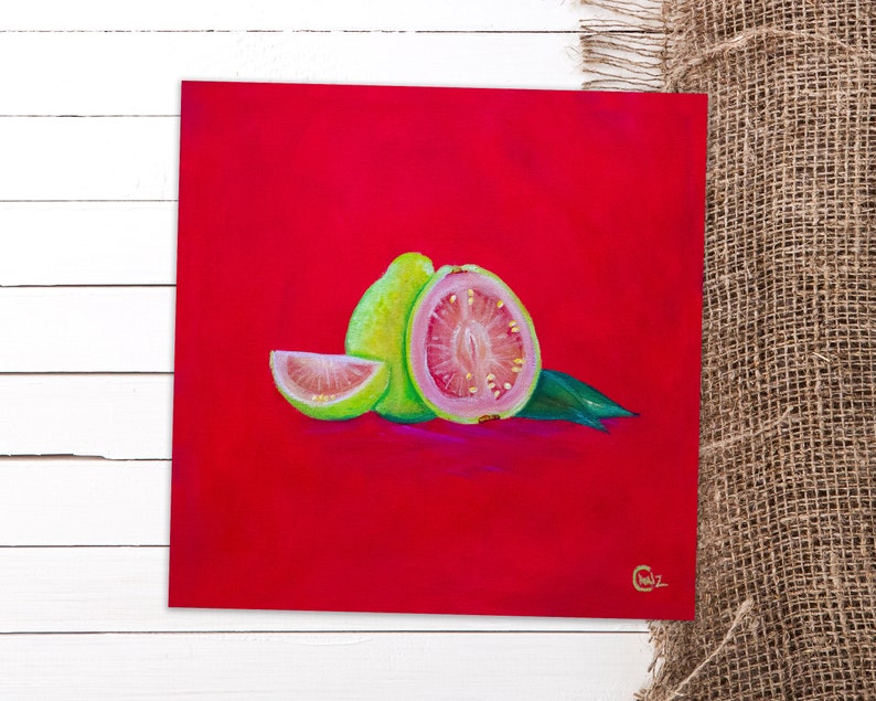 Konsttryck av guava | Färgglad guavamålning | Köksdekor av guavafrukt | Fruktälskare | Presentidéer av guava | Fruktdekor bild 4