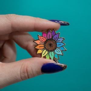 Rainbow Sunflower Pin: Flower Lover Pin Floral Gift Ideas Unity Rainbow Enamel Pin Flower Child Lapel Pin image 3