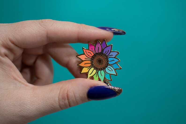 Rainbow Sunflower Pin: Flower Lover Pin Floral Gift Ideas Unity Rainbow Enamel Pin Flower Child Lapel Pin image 3