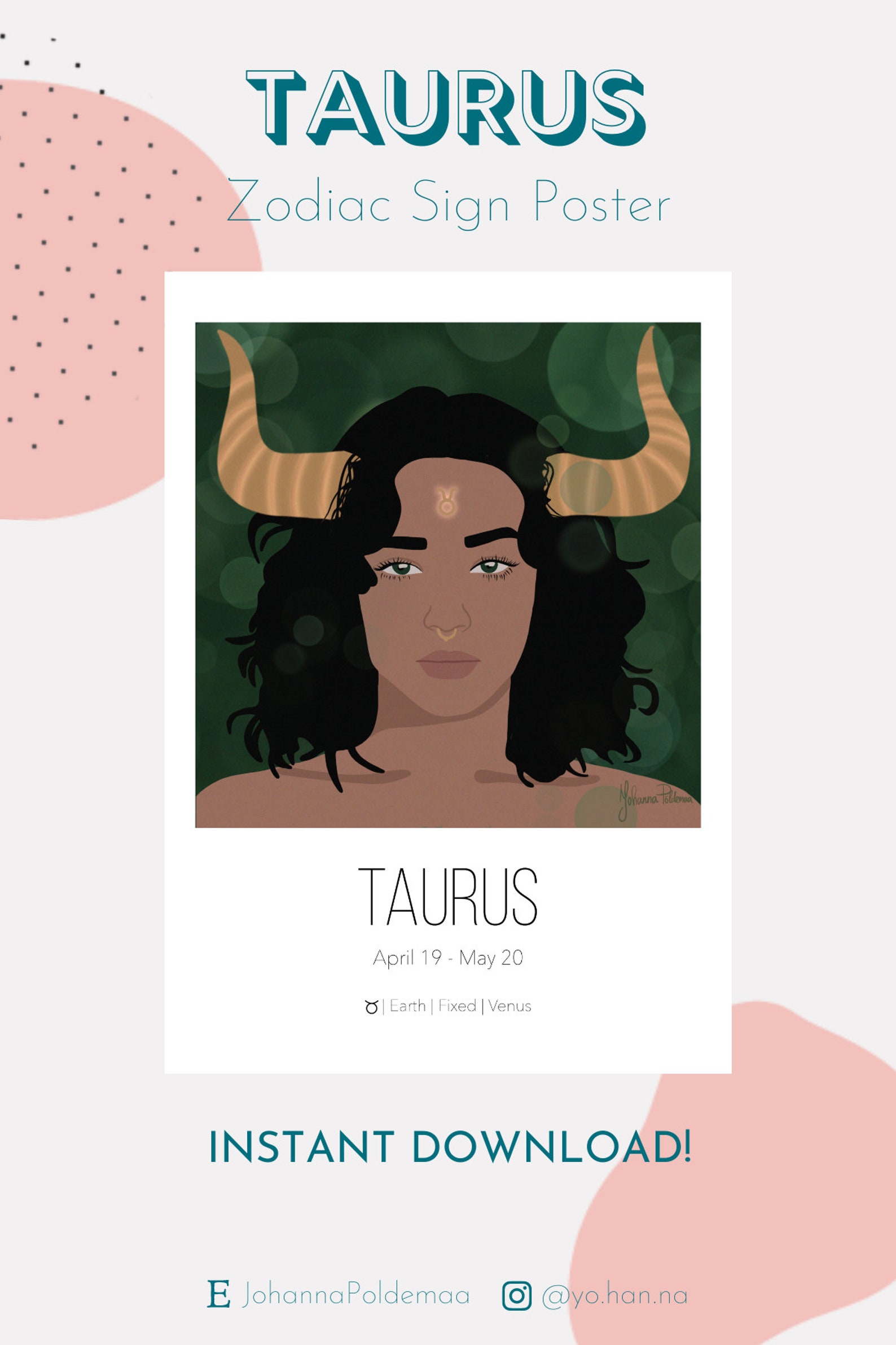 Taurus Zodiac Sign poster Printable wall art Digital print Etsy