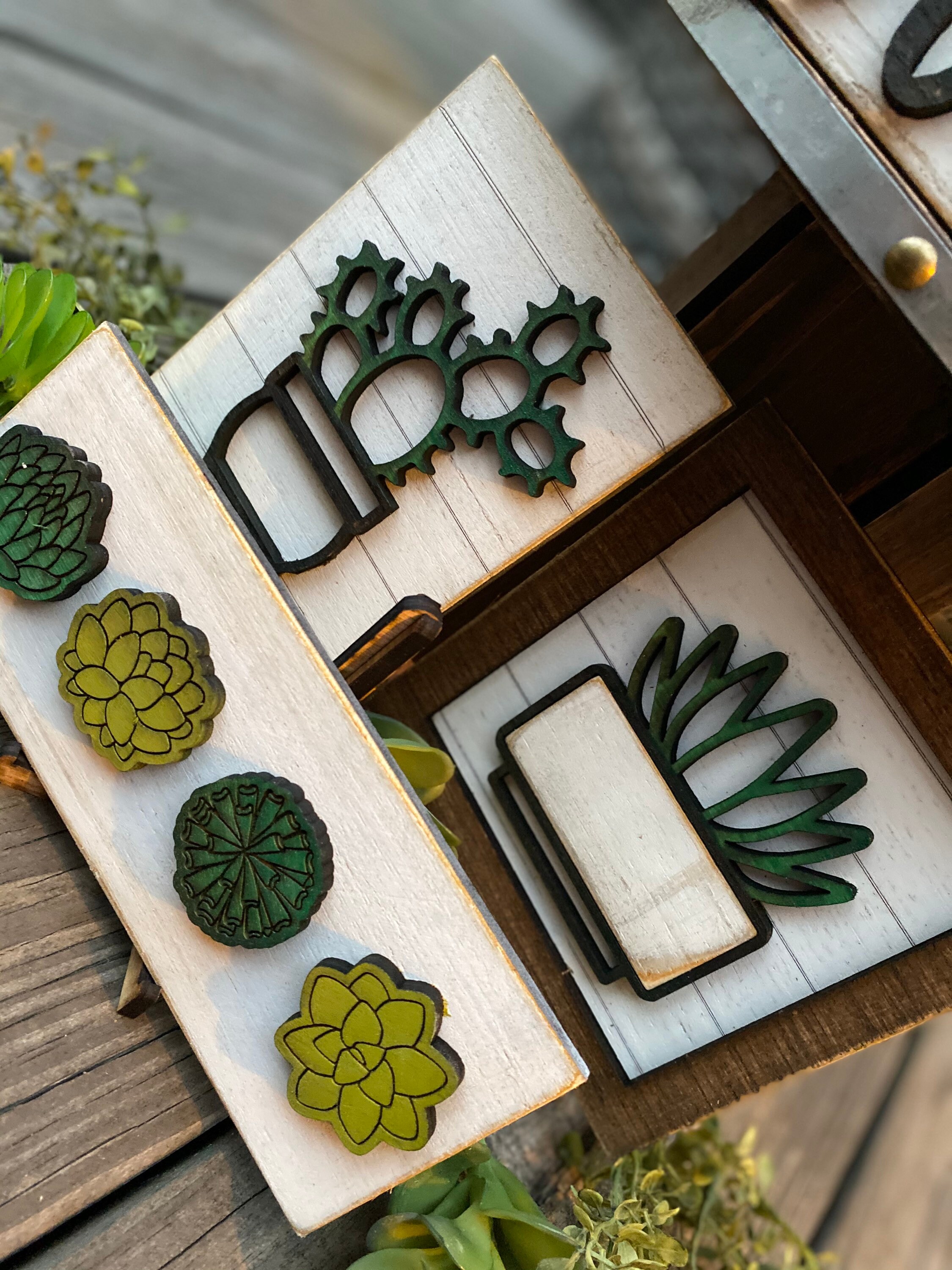 デコパージュꔛ‬ꕤインテリア雑貨♡フタ付スリムBOX♡スズラン♡リメイク Succulent Signs/cactus Tiered Tray Decor/3d Signs /raedunn Sign/a