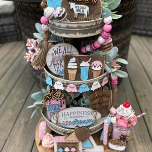 Ice Cream signs -ice cream tier tray/ Summer decor / Tiered tray decor / Summer signs / Ice cream decor / tiered tray signs / farmhouse sign