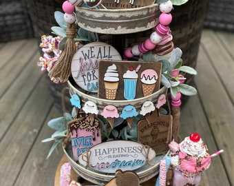 Ice Cream signs -ice cream tier tray/ Summer decor / Tiered tray decor / Summer signs / Ice cream decor / tiered tray signs / farmhouse sign