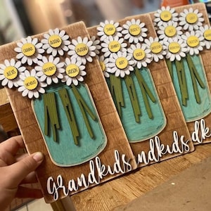 Grandkids Wood Display Sign / Family flower Personalized Mothers Day Family Grandchildren Engraved Grandparents