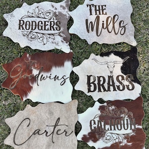 Mini customizable cowhides / wedding center piece decor