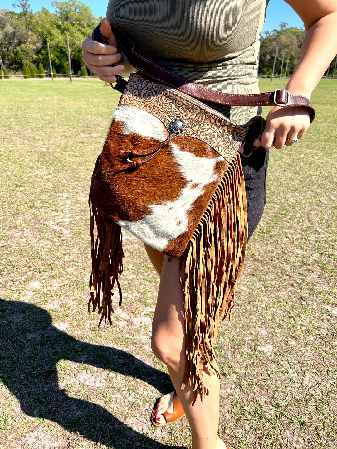 Myra Bag Liminal Cowhide Shoulder Bag – Upcycled Leather & Canvas, Leopard Print, Adjustable Strap (Multicolor) - View #2