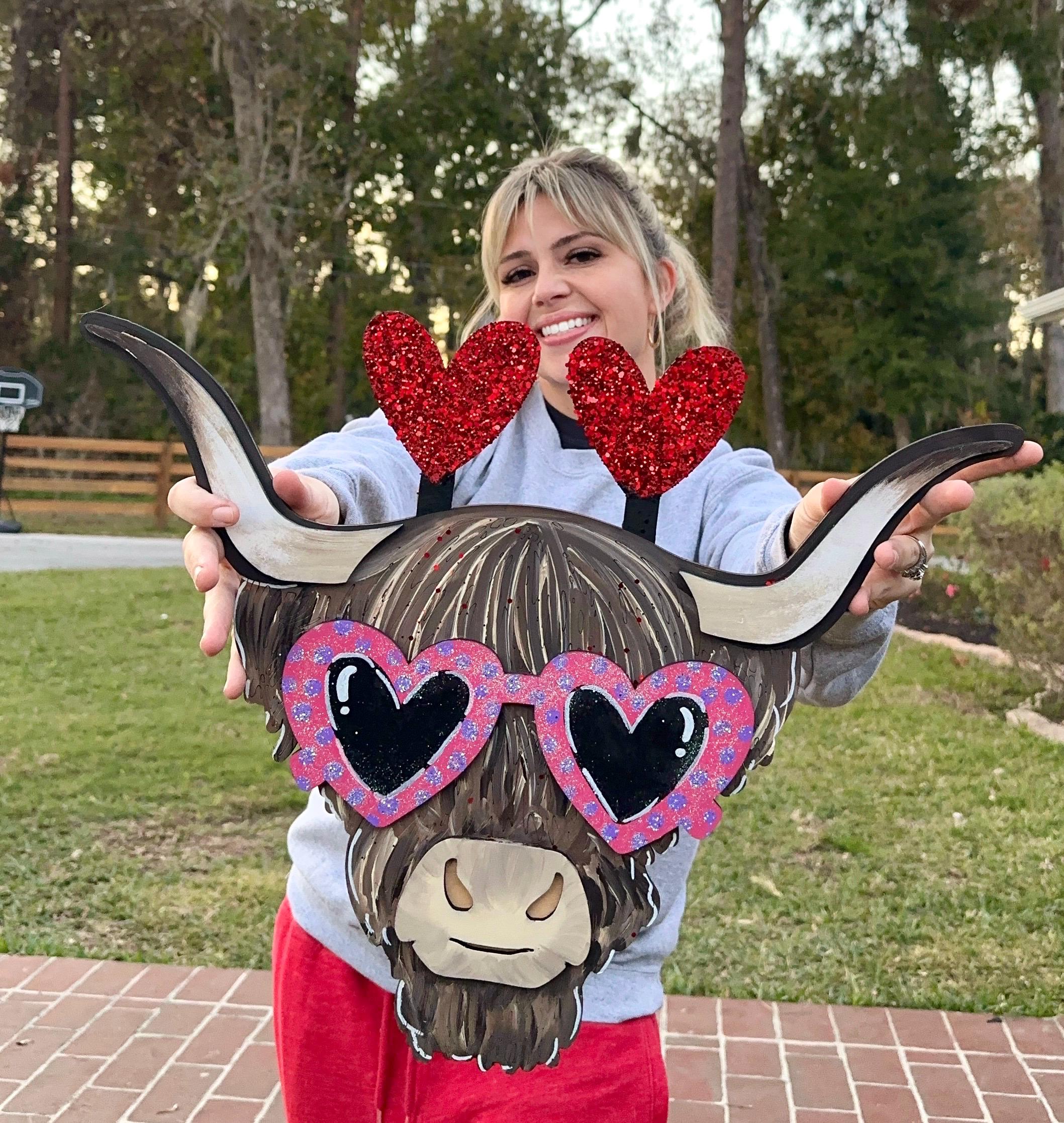 Happy Valentines Cow Door Hanger - Front Door Decor - Beaded Door