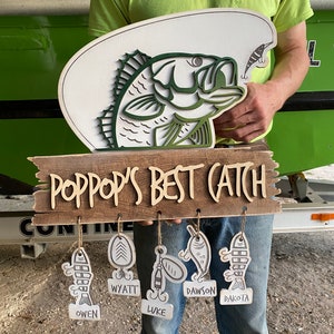 Dads Keepers Fishing Themed Personalized Hanging Wooden Sign-best