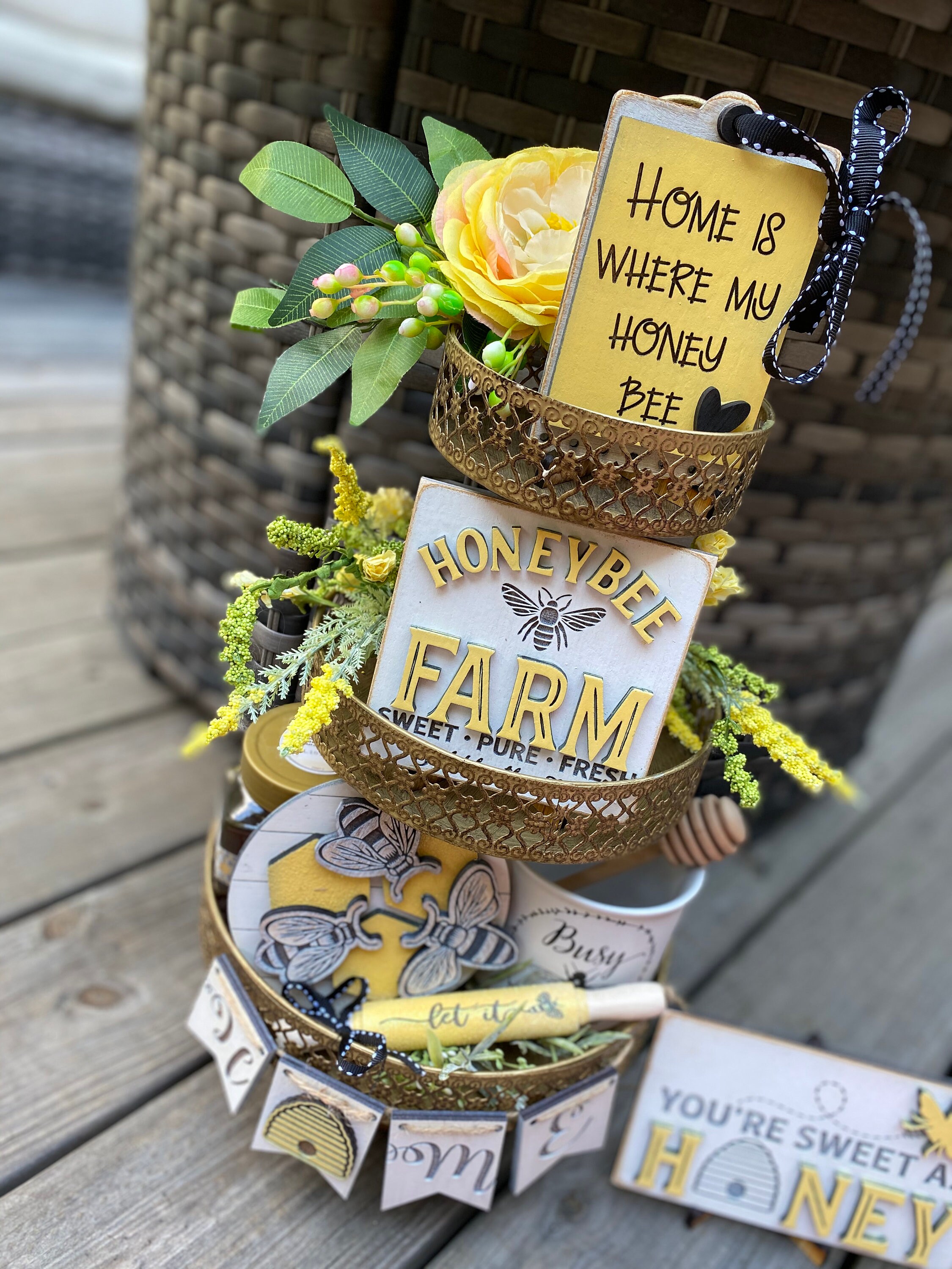 Bee decor tiered tray decor bundle Honey Bee Spring tier tray signs Bee tier tray decor Mini signs for tiered trays