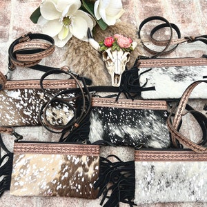 Real Cowhide Wristlet Clutch Bolsa Cartera Brown / negro Western Engraved Leather Gift