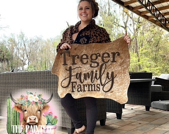 Personalized Engraved cowhide rug