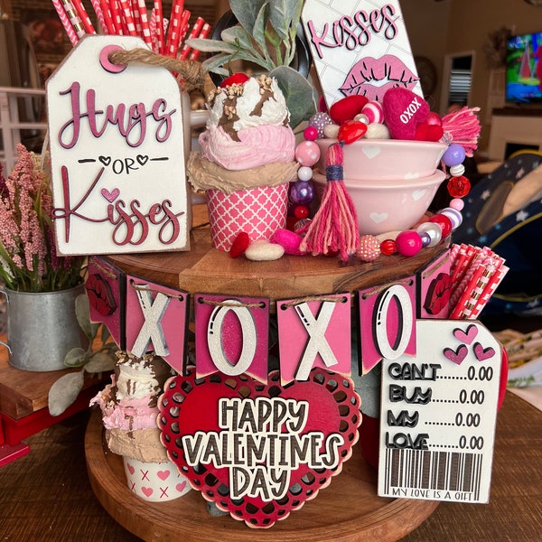 Valentine's Day Tier Tray Decor // Valentine's Day Signs // Tier Tray Decor // Valentine's Day Tiered Tray
