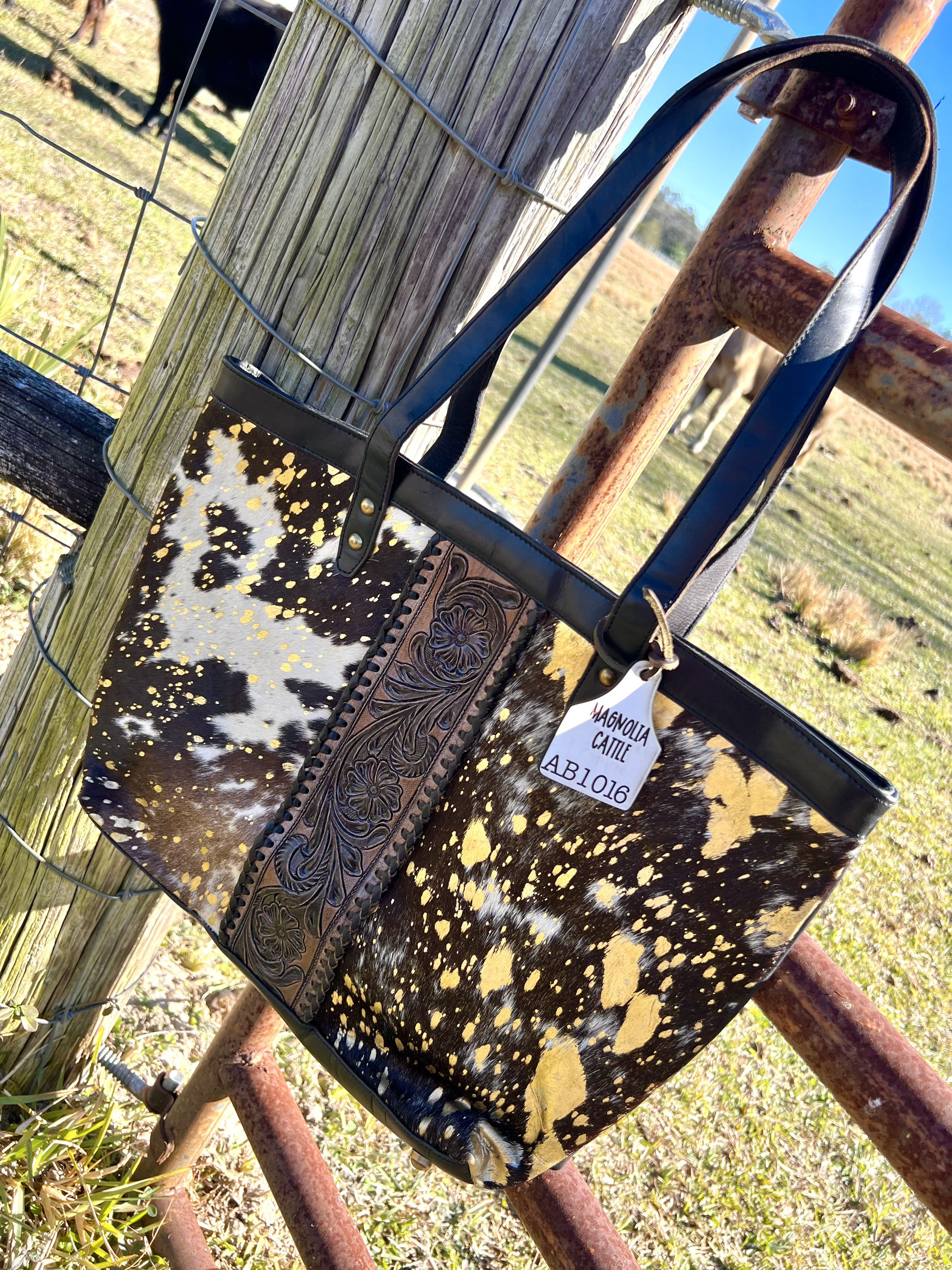 Cowhide Leather Bag , Tricolor Tote Shoulder Bag, Women's