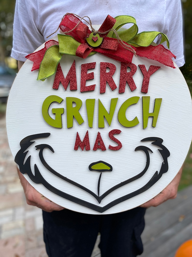 Grinch Door hanger Grinch farmhouse Christmas door hanger Etsy