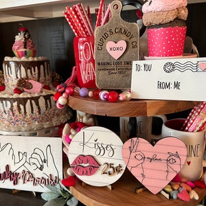 FAST SHIPPING// Valentine&#39;s Day Tier Tray Decor // Valentine&#39;s Day Signs // Tier Tray Decor // Valentine&#39;s Day Tiered Tray Decorations