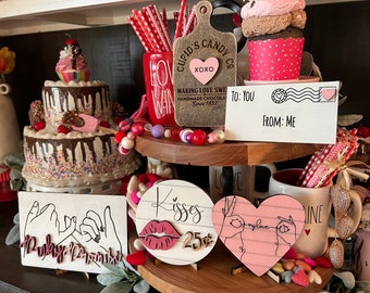 FAST SHIPPING// Valentine&#39;s Day Tier Tray Decor // Valentine&#39;s Day Signs // Tier Tray Decor // Valentine&#39;s Day Tiered Tray Decorations