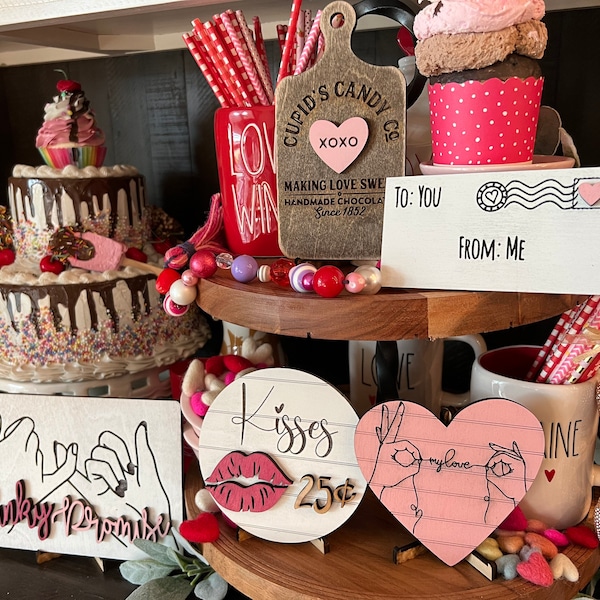 FAST SHIPPING// Valentine's Day Tier Tray Decor // Valentine's Day Signs // Tier Tray Decor // Valentine's Day Tiered Tray Decorations