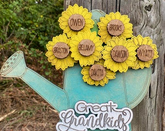 Grandkids Wood Display Sign / Family flower Personalized Mothers Day Family Gift Grandchildren Engraved Grandparents