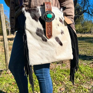 Cowhide Crossbody Shoulder Bag Purse with Fringes Western Handbag Tooled Leather  Messenger | Gifts