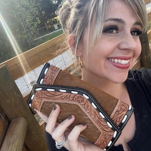 ¡Oferta! Cartera de piel de vacuno auténtica para mujer
