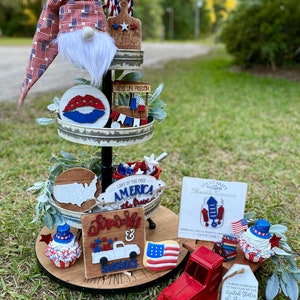 Patriotic Tiered Tray Set | Fourth of July Tiered Tray | 4th of July Tiered Tray |red white blue | 4th of July |