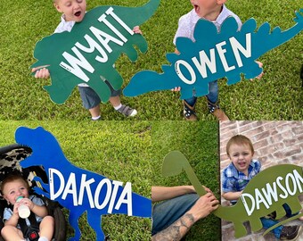 Dinosaur Nursery Name Sign, round name sign, baby name sign, boy nursery name, large name sign, boy name sign, dinosaur nursery