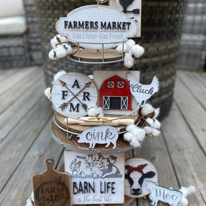 Farmhouse Signs - Tiered Tray Set - Mix and Match Items - Farm - Mini Signs 3D Signs - Cow Pig Chicken - Coffee Bar Wood Signs Rae Dunn Deco